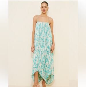 BHLDN Pleated Square Neck Pleated Strappy Maxi Dress
